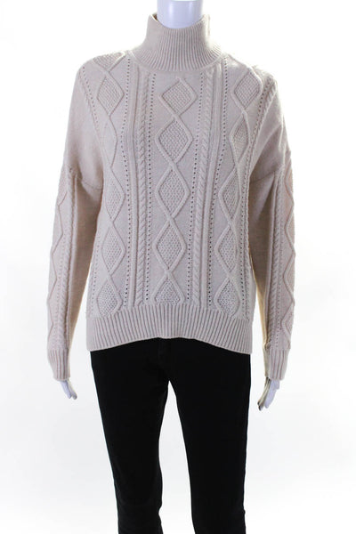 Joie Womens Merino Wool Knitted Long Sleeve Turtleneck Sweater Beige Size S