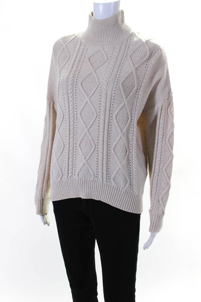 Joie Womens Merino Wool Knitted Long Sleeve Turtleneck Sweater Beige Size S