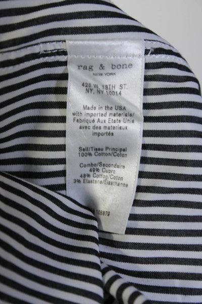 Rag & Bone Womens Cotton Striped Print Tied High Low Collar Blouse White Size S