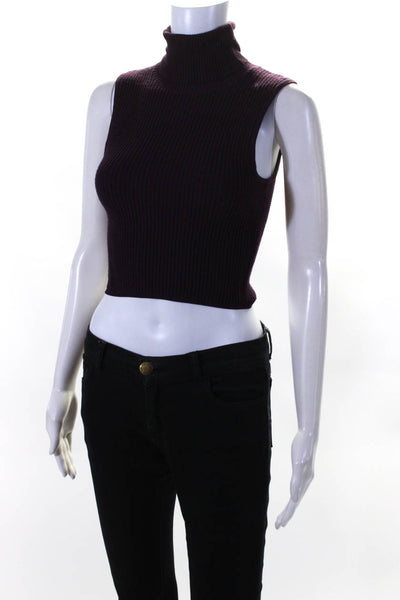Elizabeth and James Womens Knit Sleeveless Textured Turtleneck Top Purple Size S