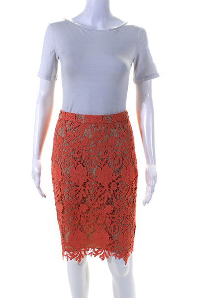 Alice + Olivia Womens Floral Battenberg Lace Textured Zipped Skirt Orange Size M