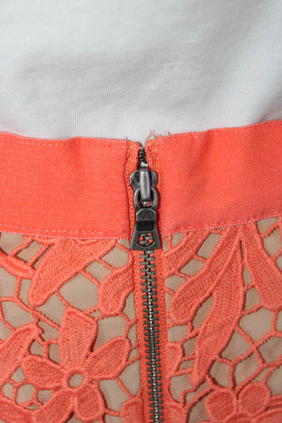 Alice + Olivia Womens Floral Battenberg Lace Textured Zipped Skirt Orange Size M