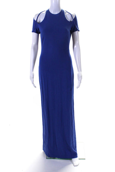 Halston Heritage Womens Zipped Cold Shoulder Short Sleeve Maxi Dress Blue Size 4