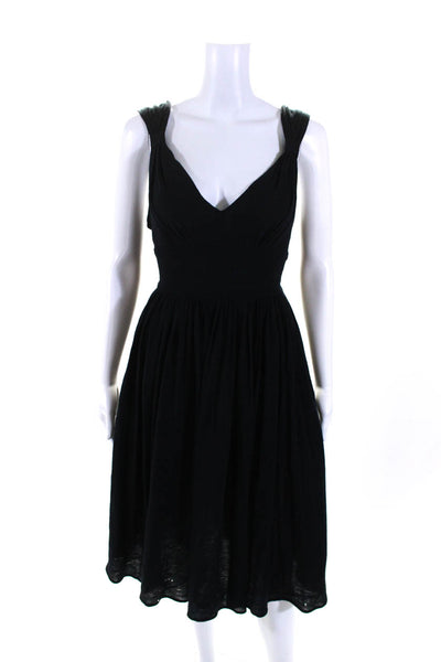 Tracy Reese Womens Wool V Neck Sleeveless Gathered A Line Dress Black Size 8