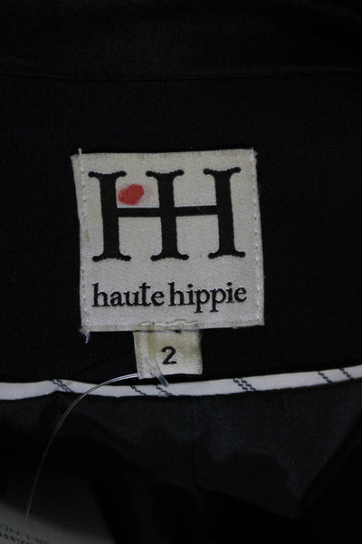 Haute Hippie Womens Satin Trim Double Breasted Blazer Dress Black Size 2