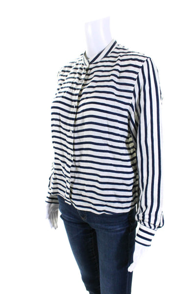 Rag & Bone Womens Linen Long Sleeve Striped Button Down Blouse Blue White Size M