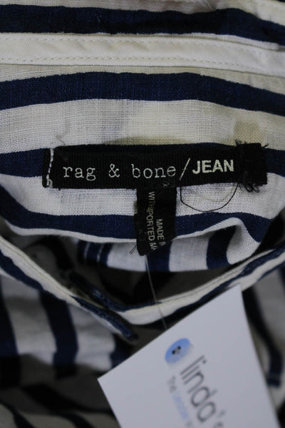 Rag & Bone Womens Linen Long Sleeve Striped Button Down Blouse Blue White Size M
