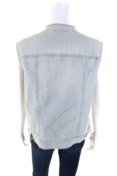 Tibi Womens Cotton Snap Closure Light Wash Denim Vest Blue Size XS