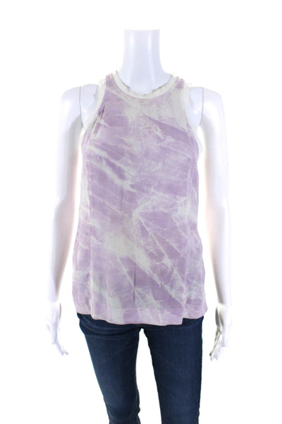 Helmut Lang Womens Silk Cotton Trim Tie Dye Print Tank Blouse Purple Size S