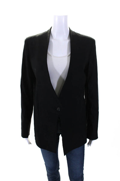 Helmut Lang Womens Wool V Neck Collarless One Button Blazer Black Size 8