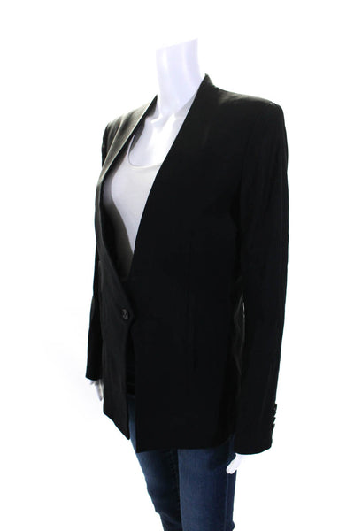 Helmut Lang Womens Wool V Neck Collarless One Button Blazer Black Size 8