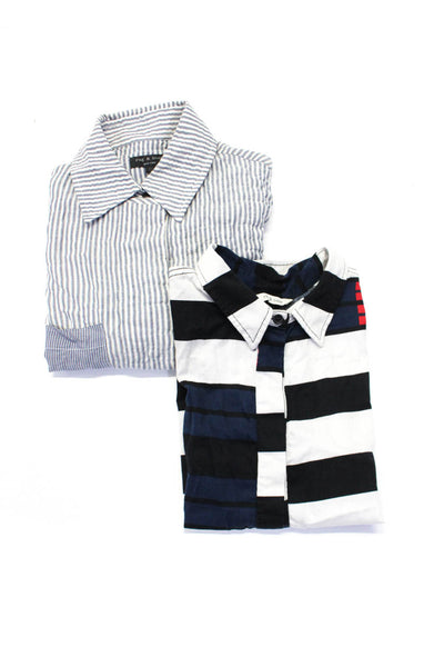 Rag & Bone WOmens Cotton Sleeveless Striped Button Down Shirt Blue Size M Lot 2