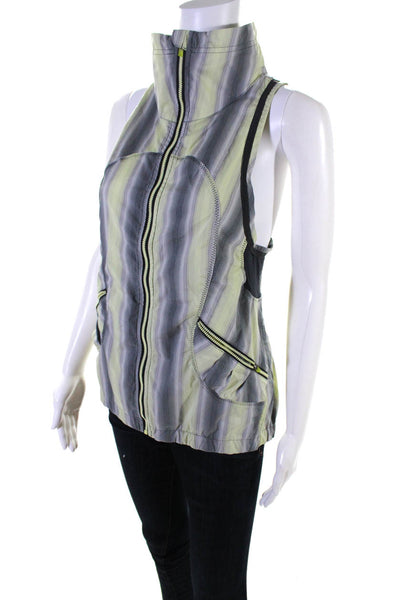 Lululemon Womens Yellow Gray Striped Halter Zip Sleeveless Vest Top Size 8