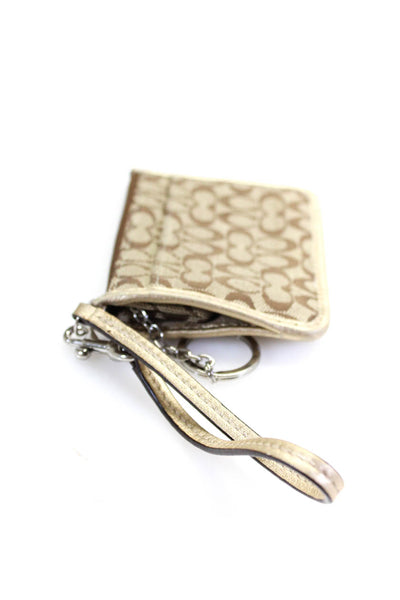 Coach Womens Metallic Trim Monogram Card Holder Keychain Wallet Brown
