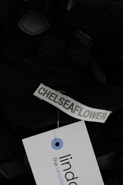 Chelsea Flower Womens Black Crew Neck Textured Short Sleeve Blouse Top Size XS