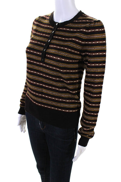 Ulla Johnson Womens Brown Printed Wool Henley Neck Pullover Sweater Top Size S