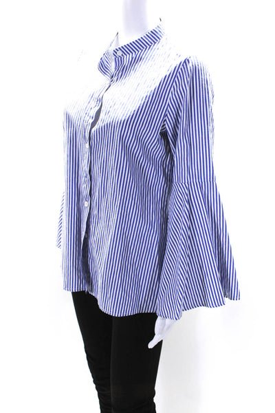Alex Vinash Womens Cotton Striped Bell Sleeve Button Up Blouse Top Blue Size L