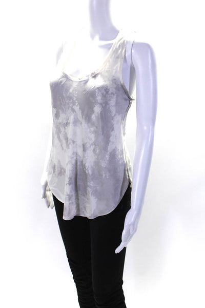 Kes Womens Silk Satin Tie Dye Printed Scoop Neck Tank Top Blouse Gray Size M