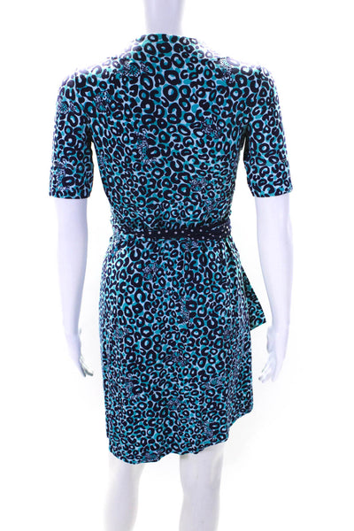 Lilly Pulitzer Womens Blue Leopard Print V-Neck Short Sleeve Wrap Dress Size XS