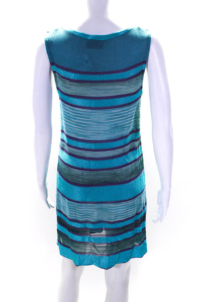 Missoni Womens Blue Striped Crew Neck Sleeveless Mini Tank Dress Size S