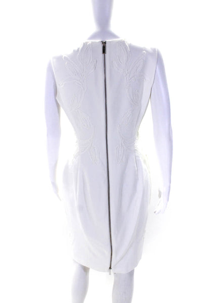 Karen Millen Womens Back Zip V Neck Embroidered Sheath Dress White Size 8