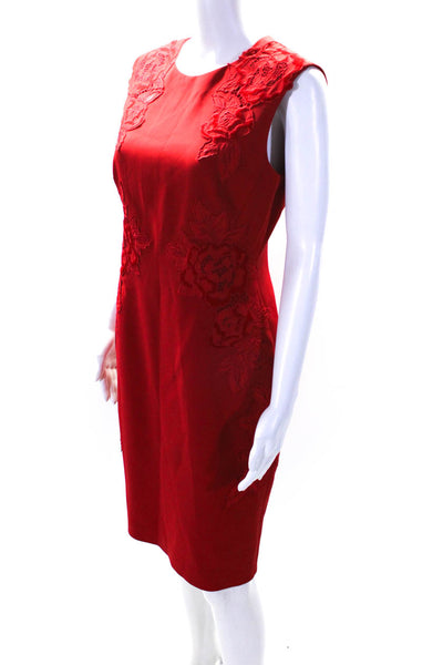 Karen Millen Womens Zip Up Crew Neck Floral Embroidered Sheath Dress Red Size 8