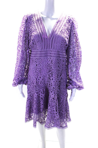 Karen Millen Womens Back Zip Long Sleeve Lace Overlay Dress Lavender Size 10