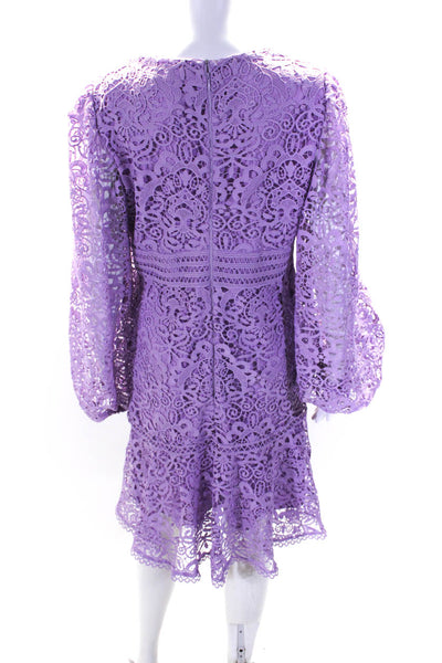 Karen Millen Womens Back Zip Long Sleeve Lace Overlay Dress Lavender Size 10
