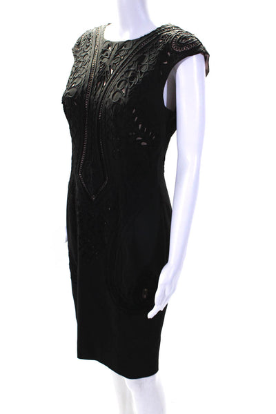 Karen Millen Womens Back Zip Scoop Neck Embroidered Dress Black Size 8