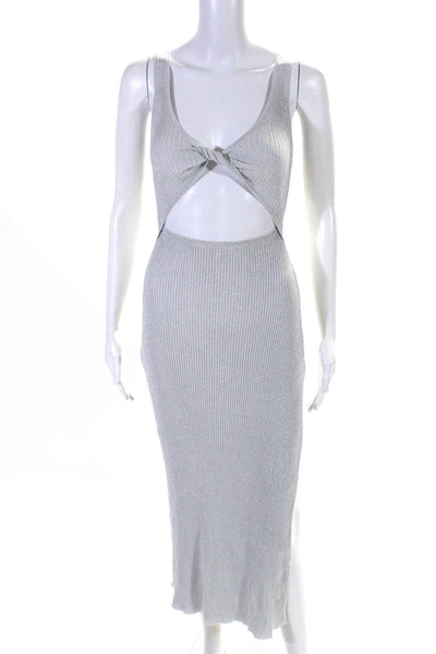 Devon Windsor Women's V-Neck Cut-Out Slit Hem Glitter Midi Dress Silver Size M
