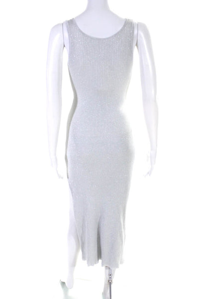 Devon Windsor Women's V-Neck Cut-Out Slit Hem Glitter Midi Dress Silver Size M