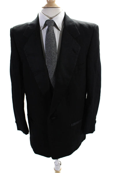 Pierre Cardin Paris Mens Striped One Button Satin Trim Blazer Black Size 42