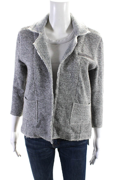 Skin Womens Cotton Open Front Raw Trim Collared Jacket Gray Size 1