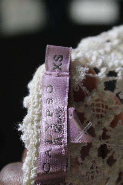 Calypso Saint Barth Womens Cotton Fringe Trim V Neck Swim Coverup Beige Size XS