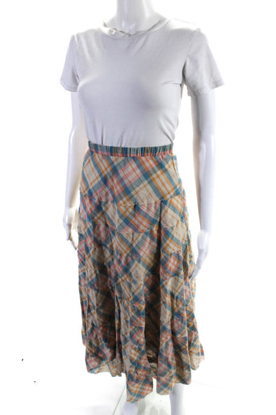 Drew Womens Cotton Plaid Elastic Waist Tiered A Line Skirt Multicolor Size S