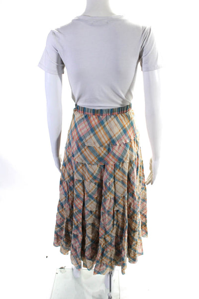 Drew Womens Cotton Plaid Elastic Waist Tiered A Line Skirt Multicolor Size S