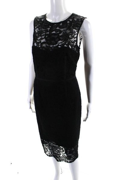Vince Camuto Women's Round Neck Sleeveless A-Line Lace Midi Dress Black Size 10