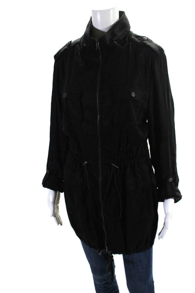 Marrakech Womens High Neck Long Sleeve Longline Utility Jacket Black Size L