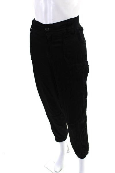 Marrakech Womens Elastic Waist Button Close High-Rise Tapered Pants Black Size L