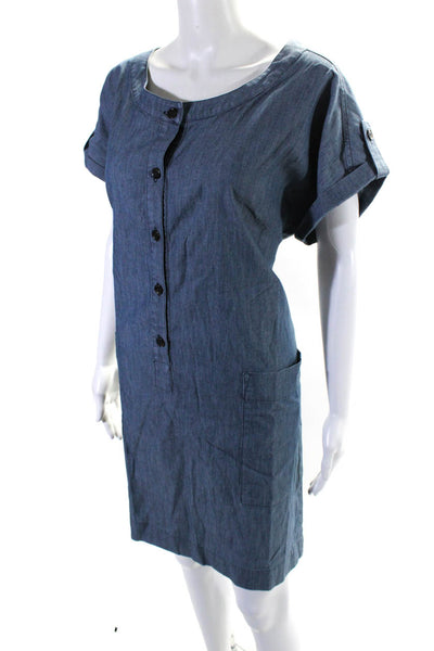 Weekend Max Mara Womens Cotton Round Neck Short Sleeve Dress Blue Size 10