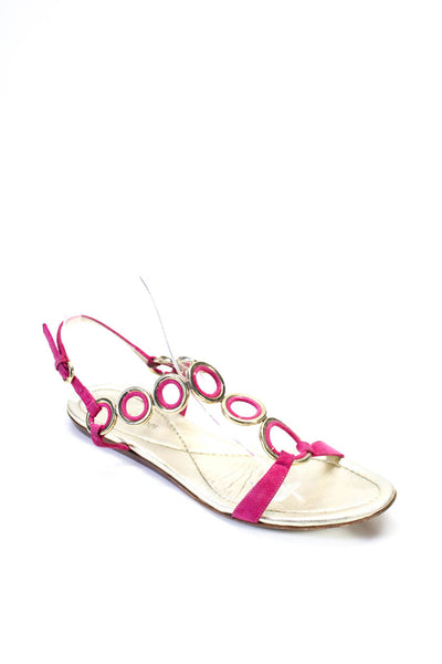 Sergio Rossi Womens Metallic Leather Slingback Sandals Flats Pink Size 38 8
