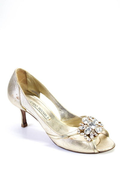 Luciano Padovan Womens Metallic Leather Cut Out Heels Pumps Gold Size 38 8