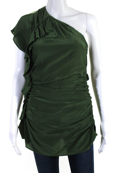 Shoshanna Womens Asymmetrical One Shoulder Cinch Silk Tunic Blouse Green Size 6