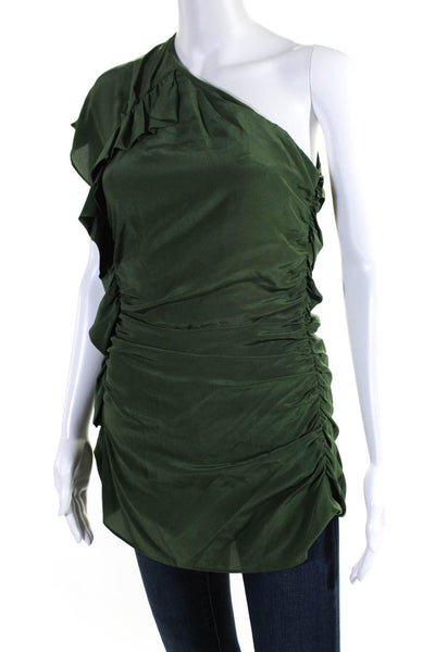 Shoshanna Womens Asymmetrical One Shoulder Cinch Silk Tunic Blouse Green Size 6