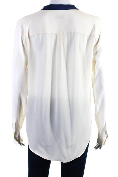Equipment Femme Women's Long Sleeves Silk Half Button Blouse Beige Size S