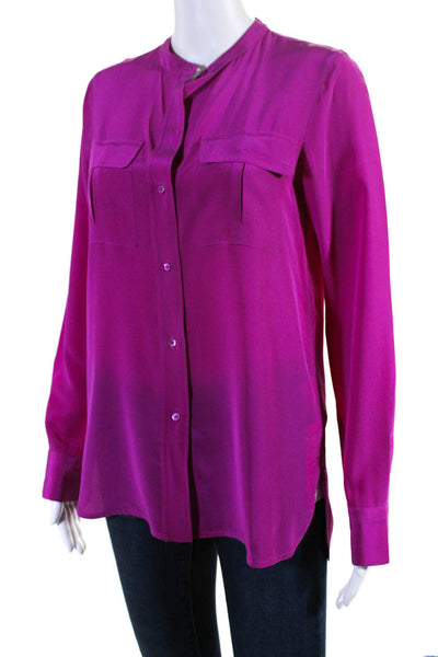 Vince Women's Round Neck Long Sleeves Button Down Silk Shirt Pink Size 2