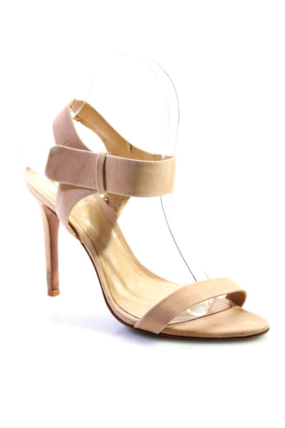 Schutz Women's Open Toe Strap Ankle Buckle Stiletto Suede Sandals Beige Size 7