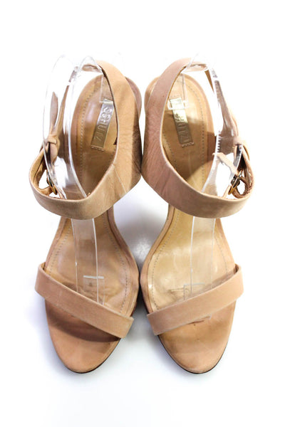 Schutz Women's Open Toe Strap Ankle Buckle Stiletto Suede Sandals Beige Size 7