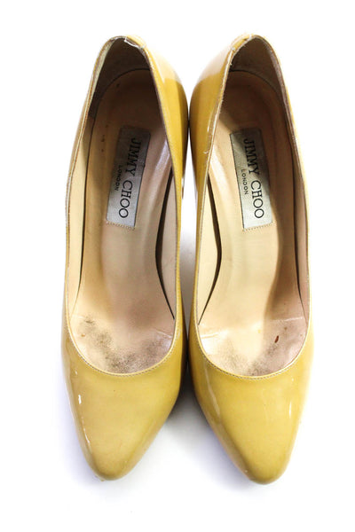 Jimmy Choo Women's Pointed Toe Slip-On Patent Leather Pumps Yellow Size 6.5