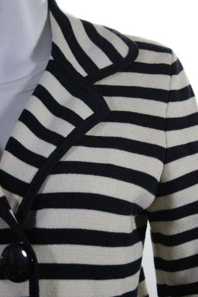 J Crew Womens Cotton Double Breasted Striped Knit Jacket White Blue Size M